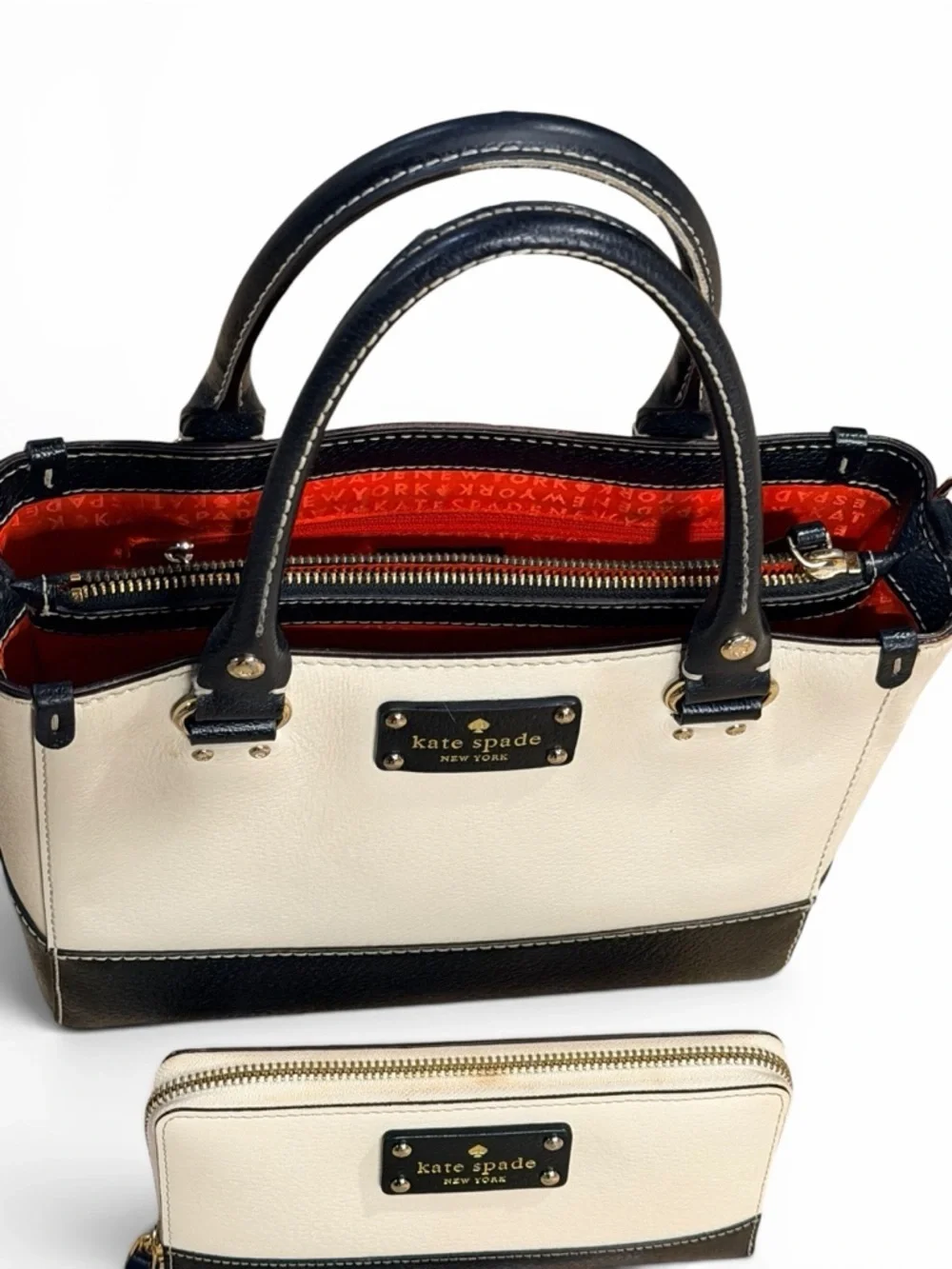 Kate Spade Grove Court Maise Satchel Wallet Set Bone Black